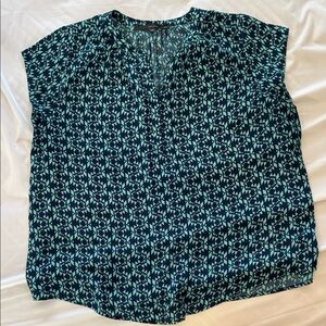 Fun 2 Fun Teal and Navy Patterned Blouse